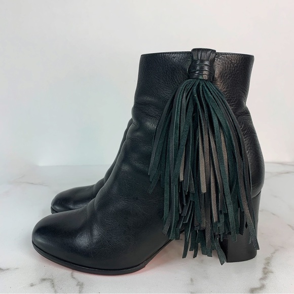 Christian Louboutin Jimmynetta Black Calfskin Leather Fringe Ankle Chelsea Boot - Picture 6 of 16